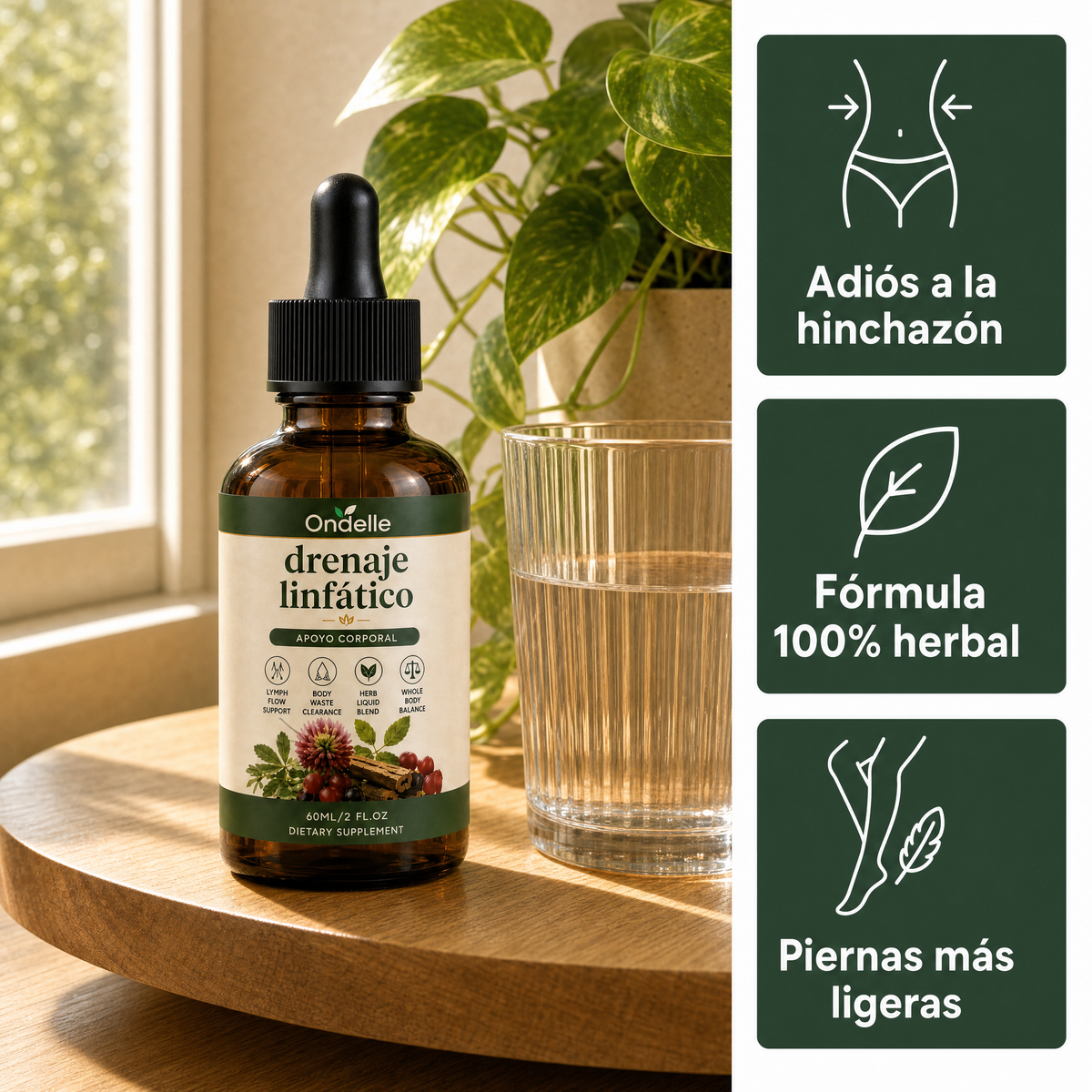 Gotas de Drenaje Linfático Ondelle: adiós a la hinchazón, fórmula 100% herbal, piernas más ligeras